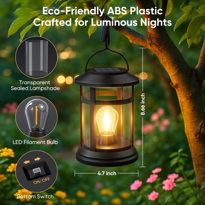 NFEVER Solar Lanterns Outdoor Waterproof: 6 Pack Hanging Solar Lights for Outside Patio Porch Garden Tabletop Decor - Bright LED Warm White Solar Powered Lighting - 2025 Gardening Lovers Mom Gifts - Image 4